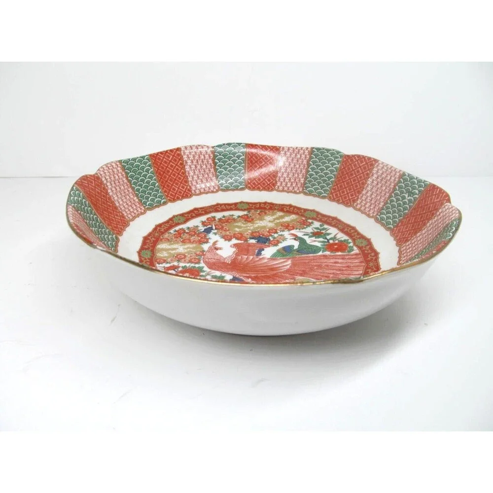 Arita Imari Peacock Red Vintage Vegetable Serving Bowl
